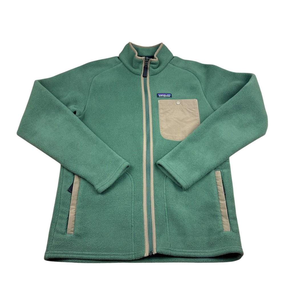 Patagonia Synchilla Fleece Jacket Green Beige Trim Full Zip Men's Size Small - Picture 2 of 8